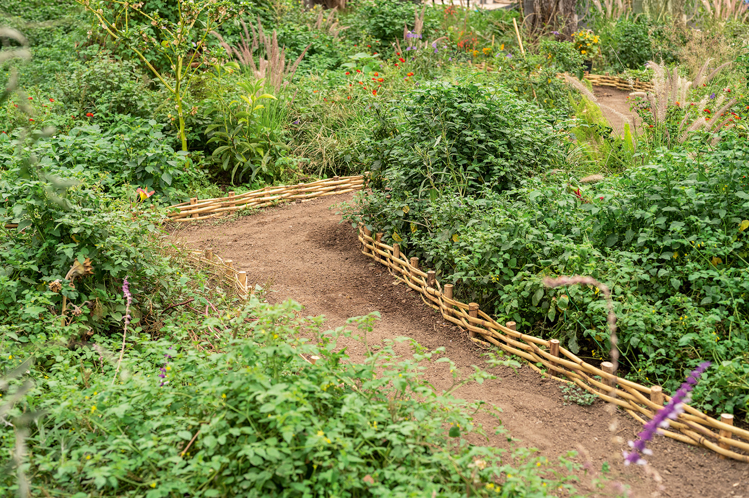 Gonzalo Herrera - El Jardín de "Vida". Espaço dinâmico e mutável, criado com elementos contraditórios, justapondo plantas selvagens e exóticas que são percorridas por um caminho sinuoso, delimitado por arestas feitas de materiais renováveis. Vasos grandes abrigam e dão uma segunda chance às árvores frutíferas resgatadas da expansão urbana e das mudanças de cultivo. Uma área rústica de descanso e contemplação se conecta com o espaço da horta da casa. Um jardim ordenado, planejado e proposital, abraçado pela arquitetura existente.